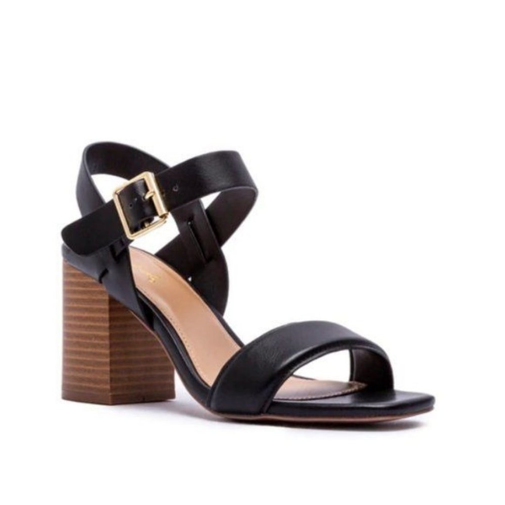 !! NEW !! Vegan Leather Ankle Strap Block Heels in Black - Picture 2 of 8